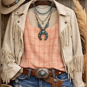 Amour Vert Pink Tweed Tank Top – Western Boho Chic – Size S